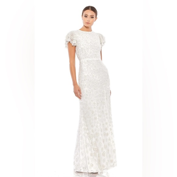 Mac Duggal HIGH NECK FLUTTER CAP SLEEVE GOWN $598